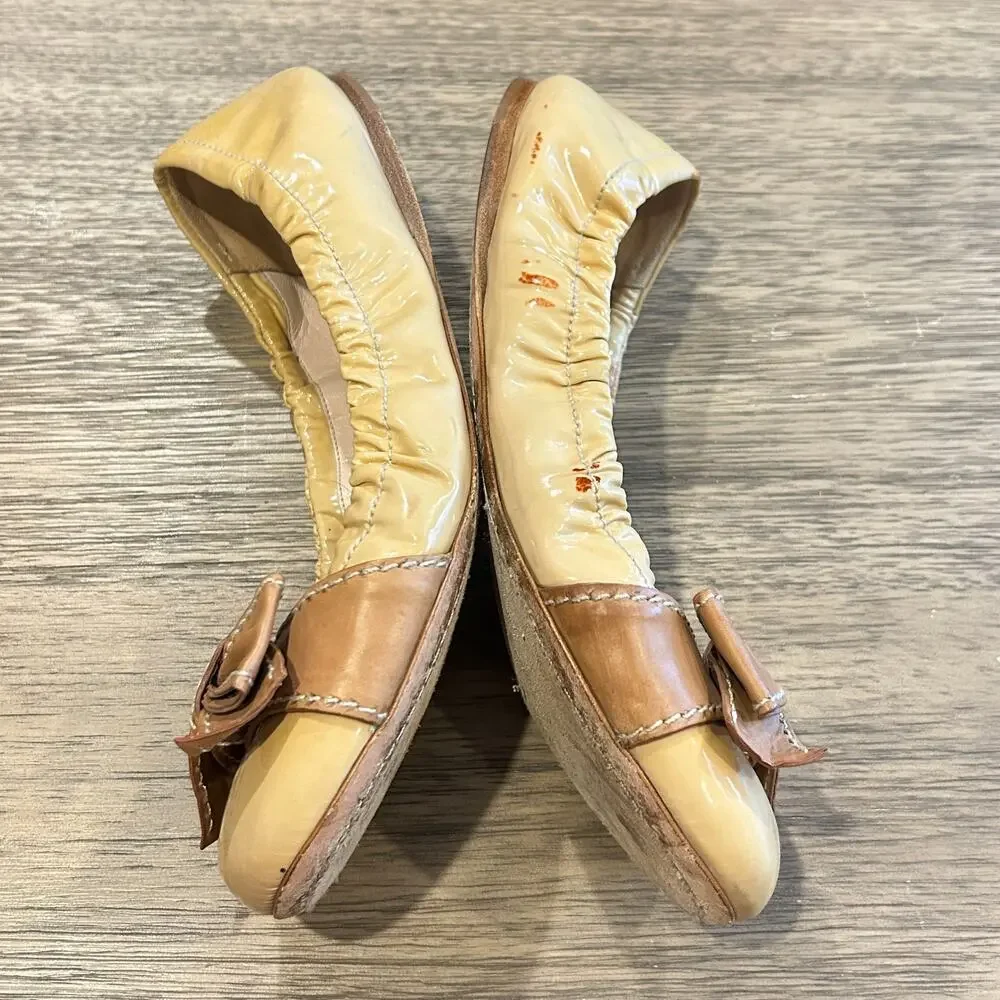 Prada Women's Yellow and Tan Ballet Flats - Picture 3 of 10